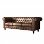88 Inch Button Tufted Chesterfield Sofa Sectional Sofa PU Upholstered 3 Seater Couch Rolled Arm