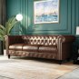 88 Inch Button Tufted Chesterfield Sofa Sectional Sofa PU Upholstered 3 Seater Couch Rolled Arm