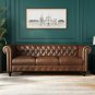 88 Inch Button Tufted Chesterfield Sofa Sectional Sofa PU Upholstered 3 Seater Couch Rolled Arm
