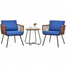 3PC Patio Birsto Furniture Set Cushioned Sofa Armrest Coffee Table Blue