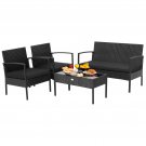 4 PCS Patio Rattan Furniture Set Cushioned Sofa Armrest Garden Black
