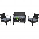 4PCS Outdoor Patio Rattan Furniture Set Cushioned Sofa Coffee Table Garden Deck