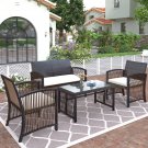 4 Pieces Outdoor Furniture Rattan Chair & Table Patio Set Outdoor Sofa for Garden, Backyard