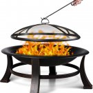 30” Iron Fire Pit Outdoor Home Garden Backyard Firepit Bowl Fireplace with Grill