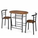 3 PCS Wooden Round Table & Chairs Set Dining Table Set with Rustproof Steel
