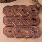 COMPLETE ZODIAC SET OF 12 ANTIQUE COPPER 2" ASTROLOGICAL SIGN  CHALLENGE COIN