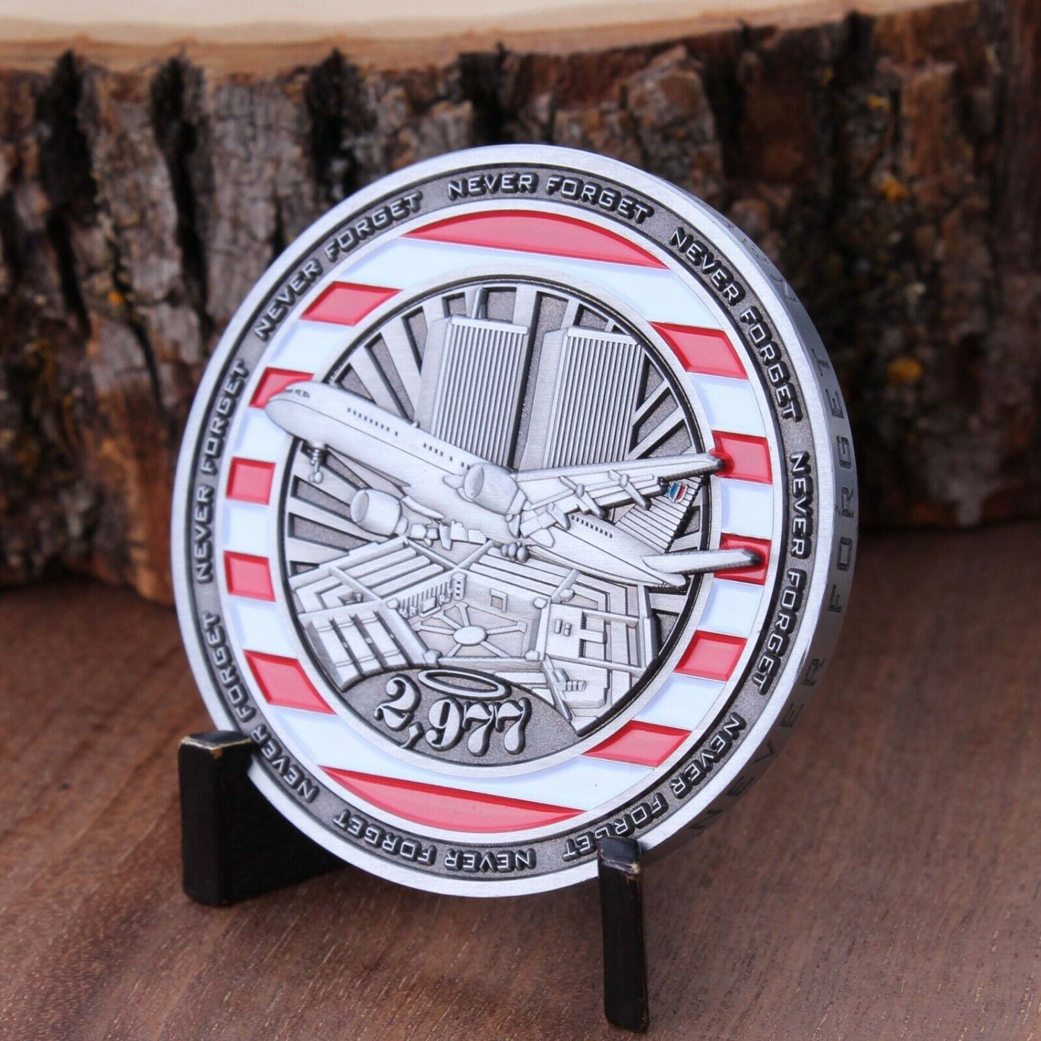 9-11 20TH ANNIVERSARY NEVER FORGET WTC FLIGHT 93 PENTAGON 2" CHALLENGE COIN