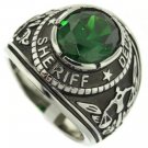 SHERIFF DEPARTMENT GREEN STONE SILVER SS RING SIZE 7 8 9 10 11 12 13 14
