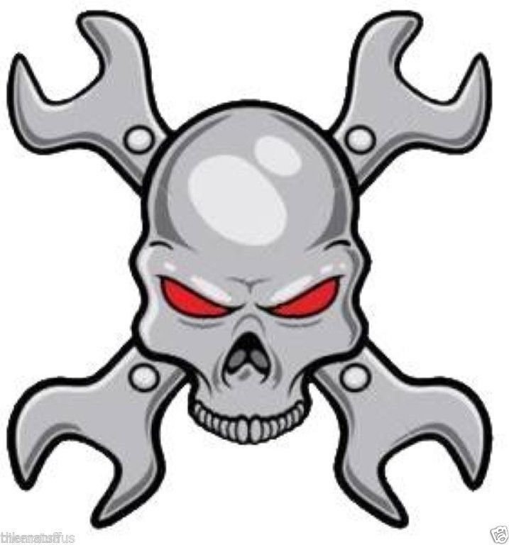 MECHANIC SKULL HARD HAT HELMET BUMPER STICKER DECAL MADE IN USA