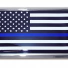 POLICE THIN BLUE LINE ON USA FLAG USA MADE CAR ADHESIVE EMBLEM MEDALLION