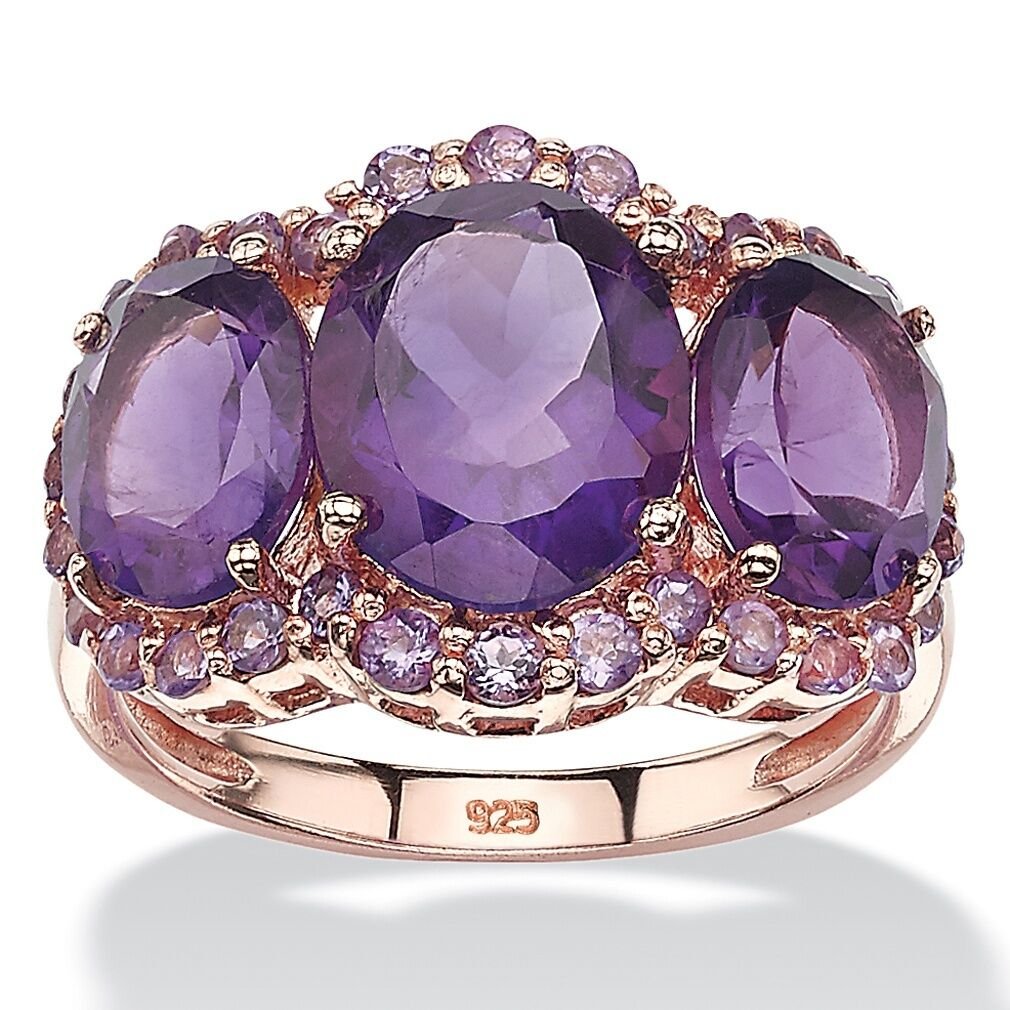WOMENS PURPLE AMETHYST ROSE GOLD OVER STERLING SILVER RING SIZE 6 7 8 9 10