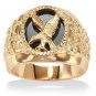 18K GOLD OVER STERLING SILVER EAGLE ONYX RING SIZE 8 9 10 11 12 13