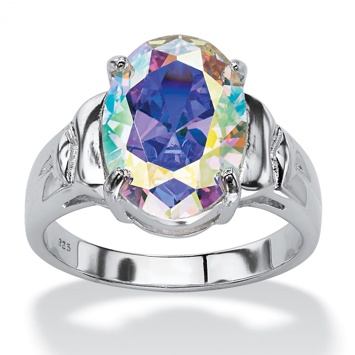 WOMENS AURORA BOREALIS OVAL CUT STERLING SILVER RING SIZE 5,6,7,8,9,10