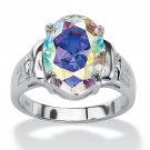 WOMENS AURORA BOREALIS OVAL CUT STERLING SILVER RING SIZE 5,6,7,8,9,10