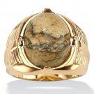 CABOCHON MENS 14K GOLD PLATED JASPER RING  SIZE 8 9 10 11 12 13
