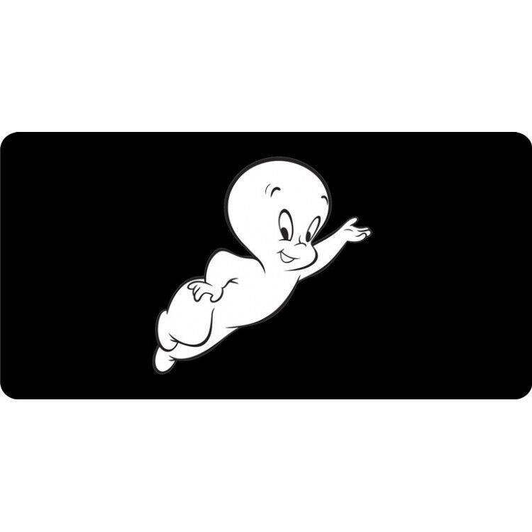 casper the friendly ghost centered on black metal license plate made in usa