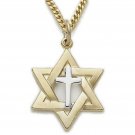 GOLD CENTER CROSS STAR OF DAVID PENDANT CHARM NECKLACE