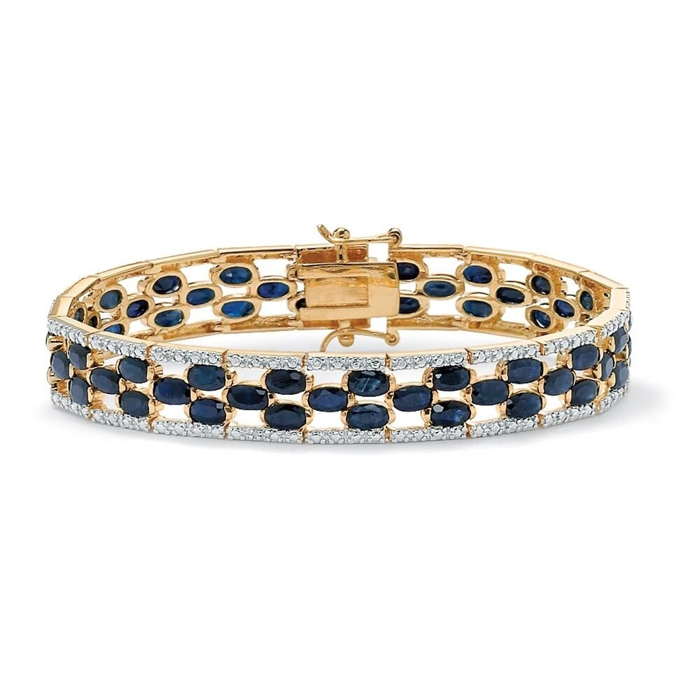 WOMENS 18K YELLOW GOLD MIDNIGHT BLUE SAPPHIRE AND DIAMOND ACCENT BRACELET