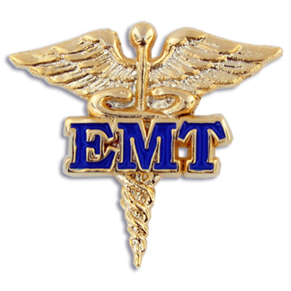 EMT FIRE GOLD CADUCEUS BLUE  MEDICAL BADGE PIN