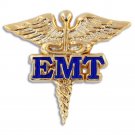 EMT FIRE GOLD CADUCEUS BLUE  MEDICAL BADGE PIN