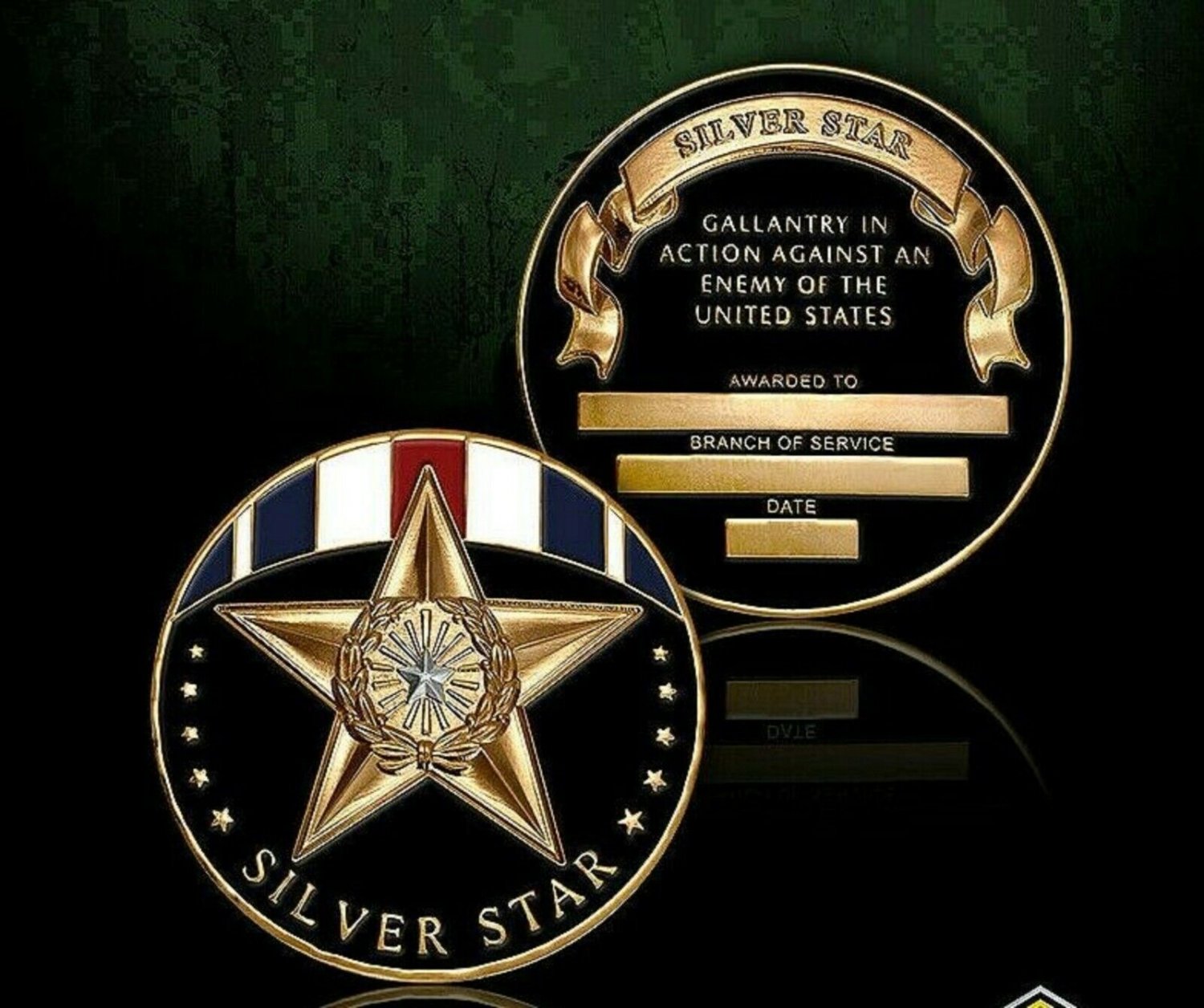 SILVER STAR MEDAL 1.75" CHALLENGE COIN