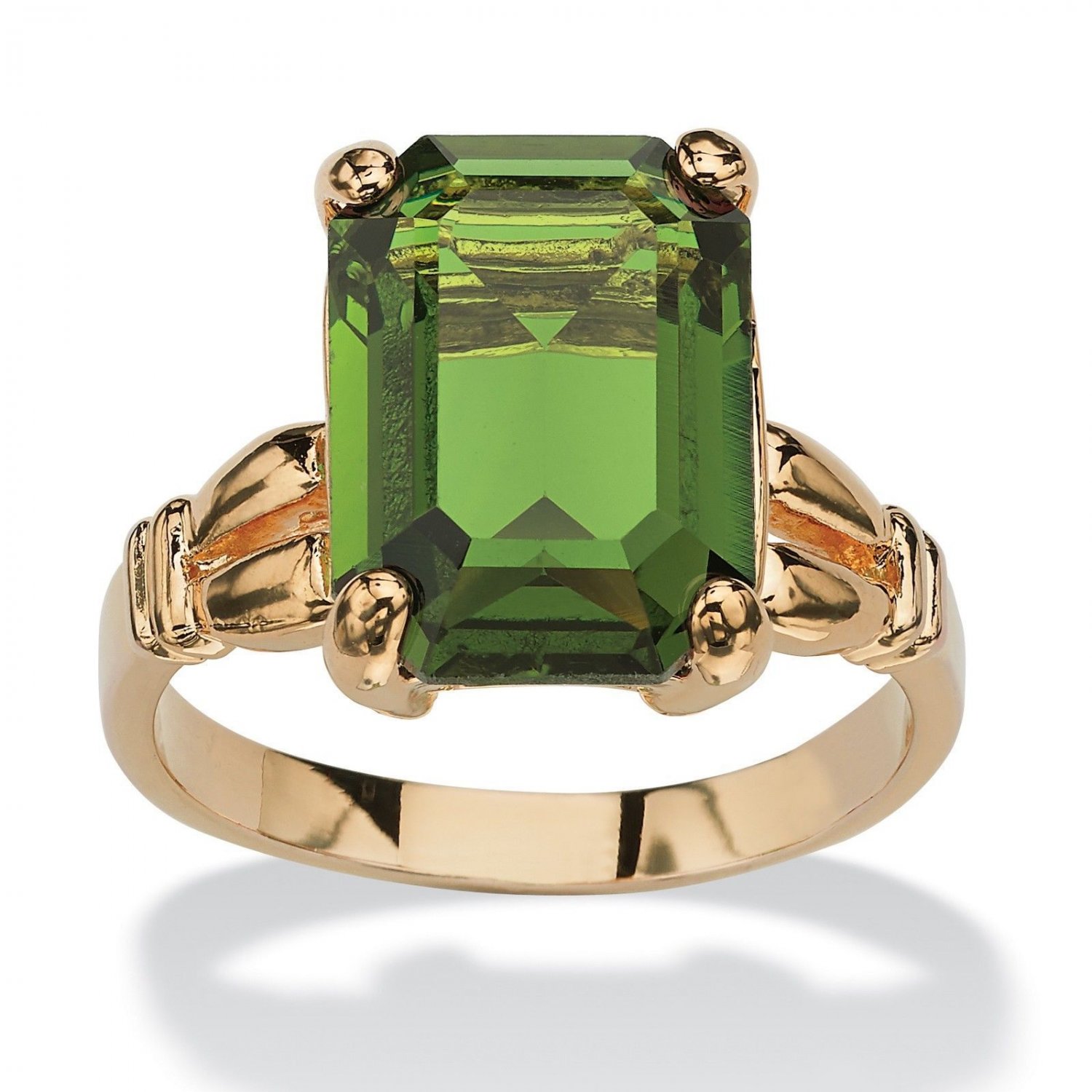 WOMENS 14K GOLD PLATED BIRTHSTONE EMERALD CUT PERIDOT RING  SIZE 5 6 7 8 9 10