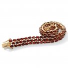 WOMENS 14K YELLOW GOLD GP TRIPLE ROW GARNET TENNIS  BRACELET