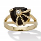 WOMENS 14K GOLD PLATED ONYX BEAUTIFUL HEART SHAPE RING SIZE 5 6 7 8 9 10