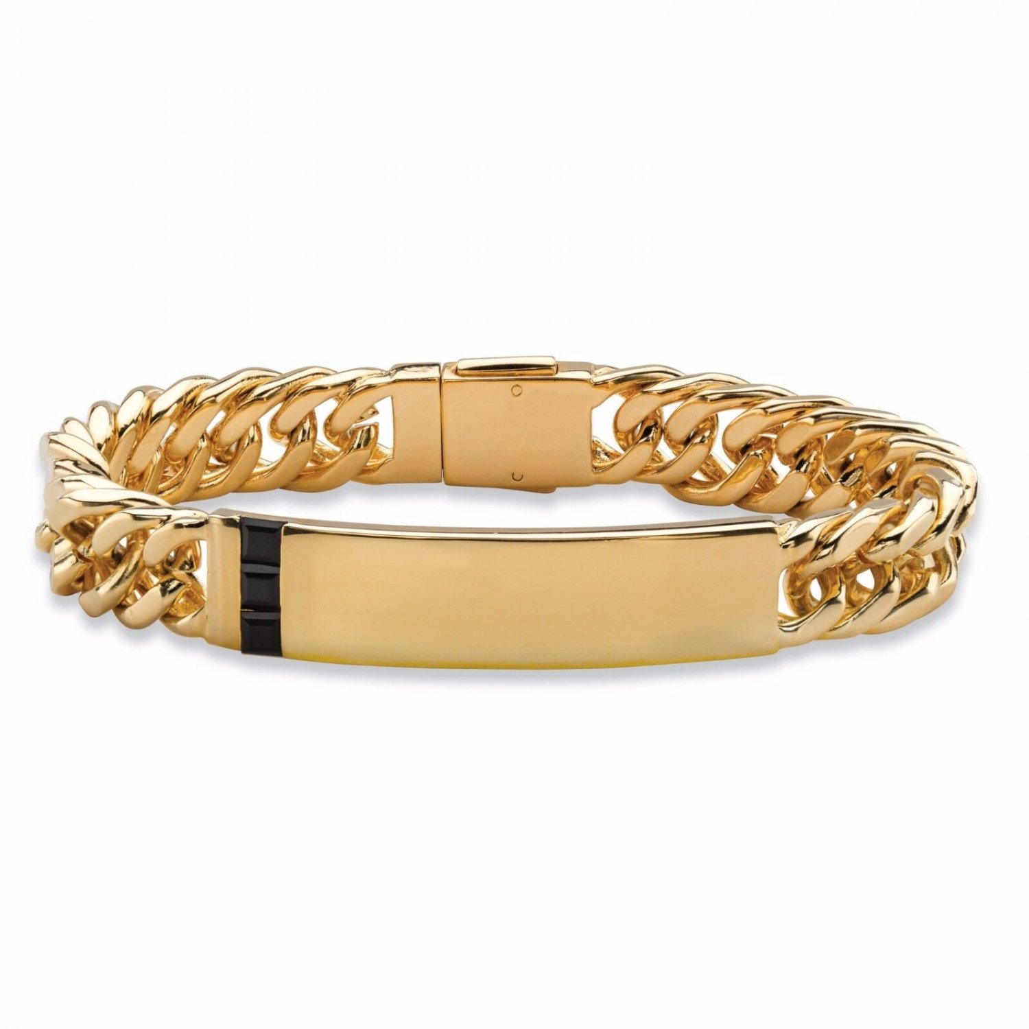 MENS 14K GOLD BLACK ONYX SQUARE CUT 8" CURB LINK BRACELET  GP