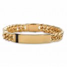 MENS 14K GOLD BLACK ONYX SQUARE CUT 8" CURB LINK BRACELET  GP
