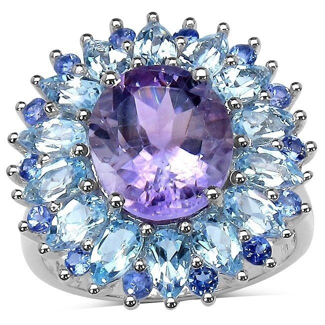 WOMENS STERLING SILVER  AMETHYST BLUE TOPAZ TANZANITE   RING 6 7 8 9