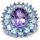 WOMENS STERLING SILVER  AMETHYST BLUE TOPAZ TANZANITE   RING 6 7 8 9