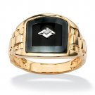 18K GOLD OVER STERLING SILVER ONYX DIAMOND ACCENTS RING SIZE 9 10 11 12 13