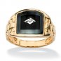 18K GOLD OVER STERLING SILVER ONYX DIAMOND ACCENTS RING SIZE 9 10 11 12 13