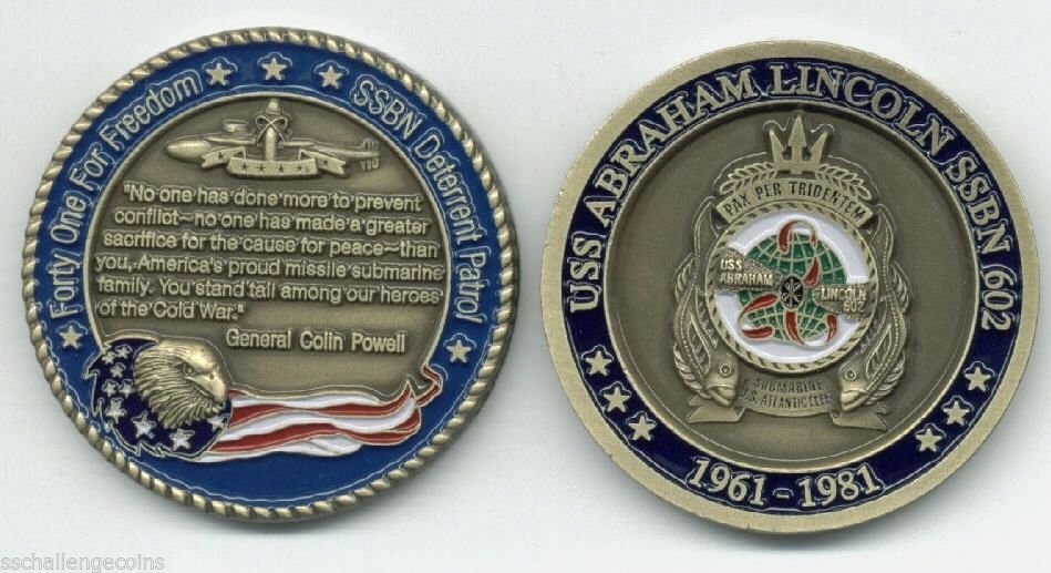 NAVY USS ABRAHAM LINCOLN SSBN-602  SUBMARINE DETERRENT PATROL CHALLENGE COIN