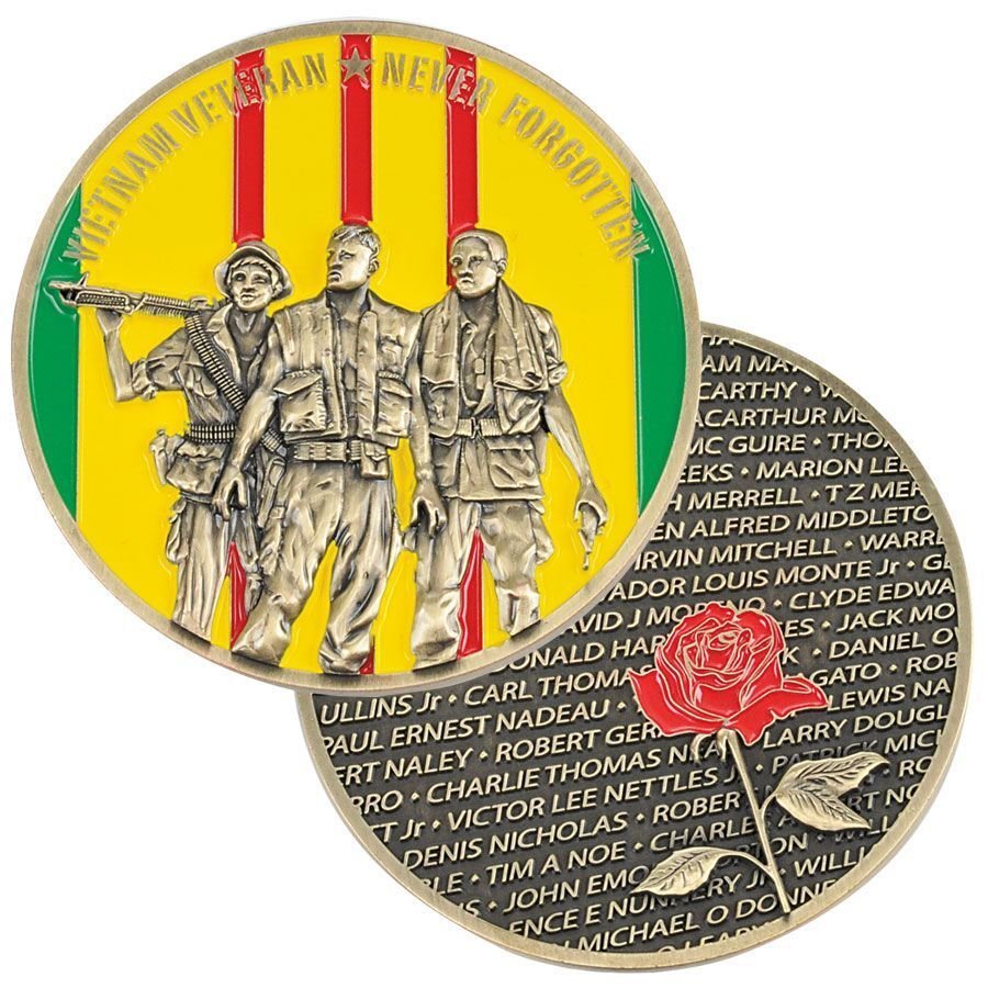 VIETNAM VETERAN NEVER FORGOTTEN WITH NAMES RIBBON 2.5"  MEDALLION CHALLENGE COIN