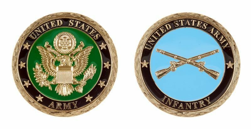 ARMY INFANTRY CROSSED RIFLES  GOLD LOGO 1.75" CHALLENGE COIN