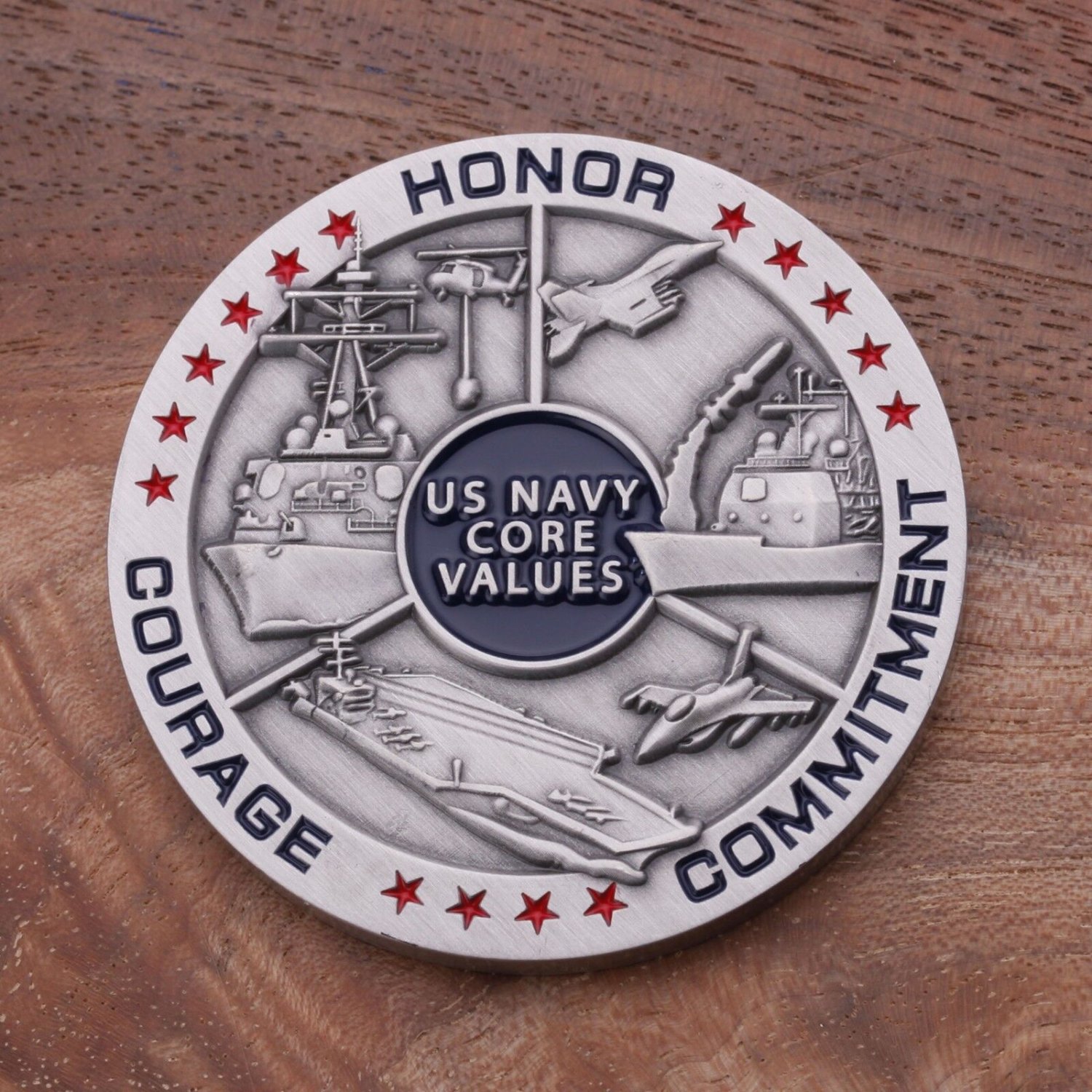 NAVY CORE VALUES SILVER 1.75" CHALLENGE COIN