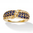 18K GOLD OVER STERLING SILVER  BLUE SAPPHIRE DIAMOND ACCENT RING 5 6 7 8 9 10