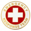 EMERGENCY RESPONSE TEAM  ROUND GOLD  RED MEDICAL BADGE PIN