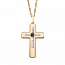 14K GOLD GP BLACK ONYX PENDANT CROSS CRUCIFIX CHARM AND 22" CHAIN