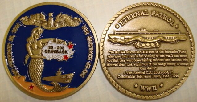 NAVY USS GRAYBACK  SS-208 LOST SUBMARINE CHALLENGE COIN