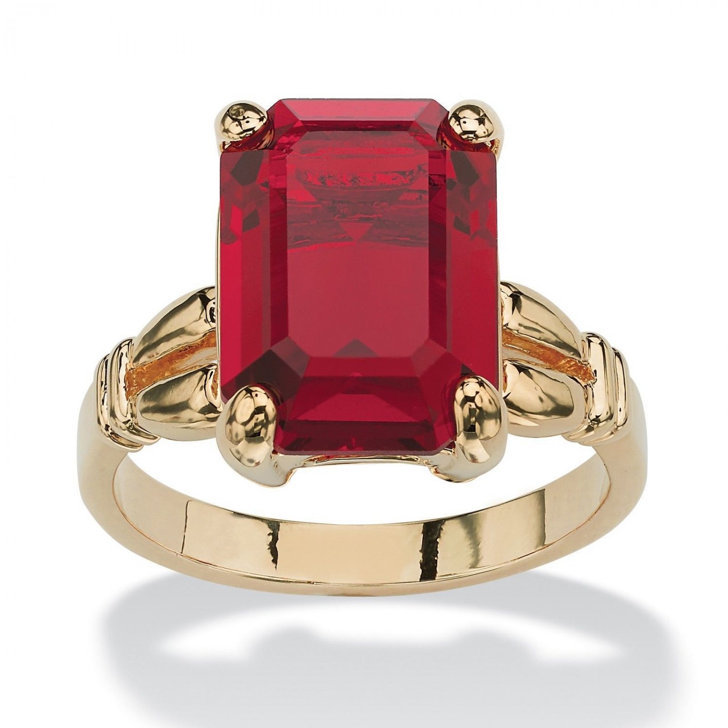 WOMENS 14K GOLD PLATED BIRTHSTONE RUBY EMERALD CUT RING  SIZE 5 6 7 8 9 10
