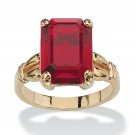 WOMENS 14K GOLD PLATED BIRTHSTONE RUBY EMERALD CUT RING  SIZE 5 6 7 8 9 10