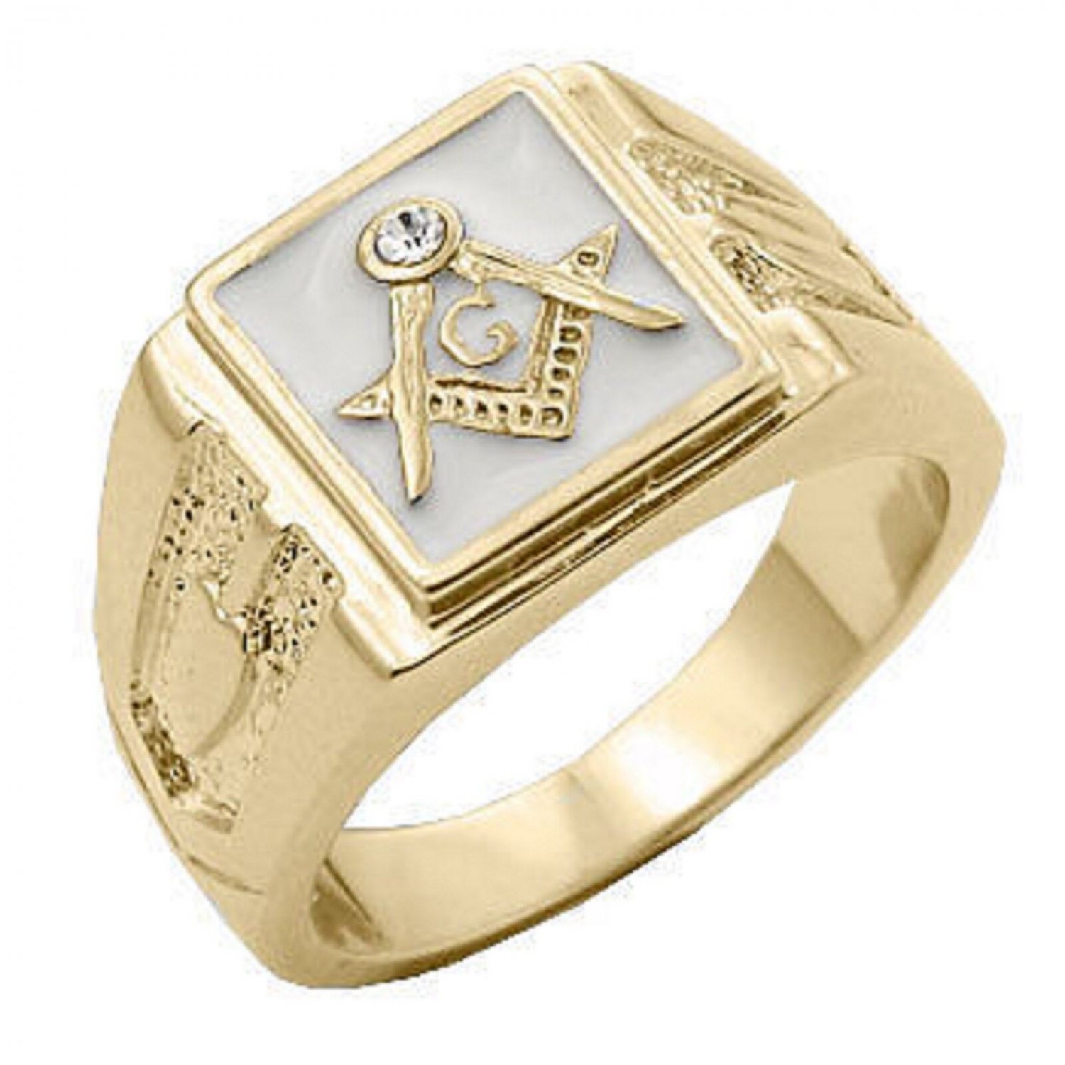 MASONIC MASON WHITE GOLD CLEAR COLOR  RING ALL SIZES