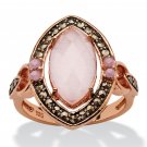 WOMENS ROSE GOLD PINK MARQUISE CAT'S EYE BLACK MARCASITE RING SIZE 6 7 8 9 10