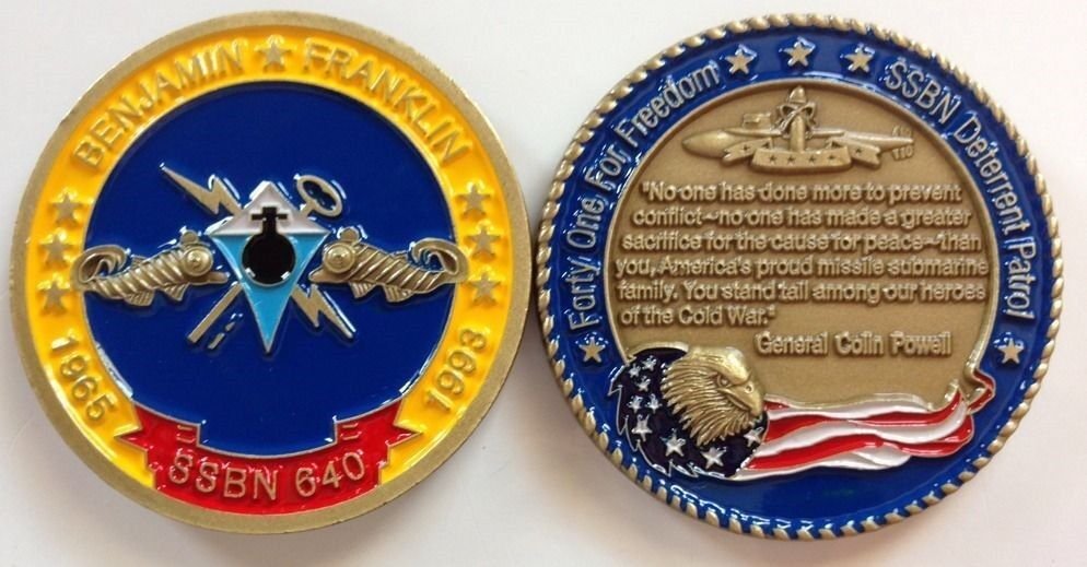 NAVY USS BENJAMIN FRANKLIN SSBN-640  SUBMARINE DETERRENT PATROL CHALLENGE COIN