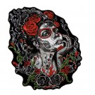 10" SUGAR SKULL WOMAN ROSES EMBROIDERED JACKET PATCH