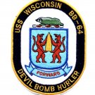 5" NAVY USS BB-64 WISCONSIN DEVIL BOMB HURLER EMBROIDERED PATCH