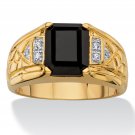 18k GOLD BLACK ONYX RING DIAMOND ACCENT GP SIZE 8,9,10,11,12,13,